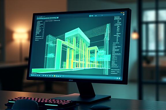 A 3D rendering of a building's interior lighting plan.